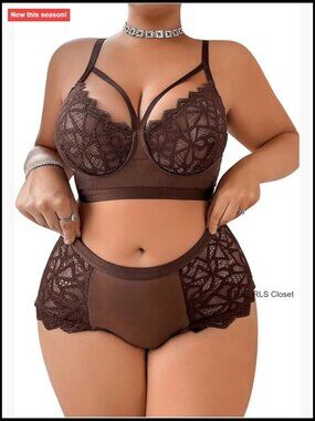 Plus Size Lingerie Set Lace Cut Out Wireless Bra and Brief